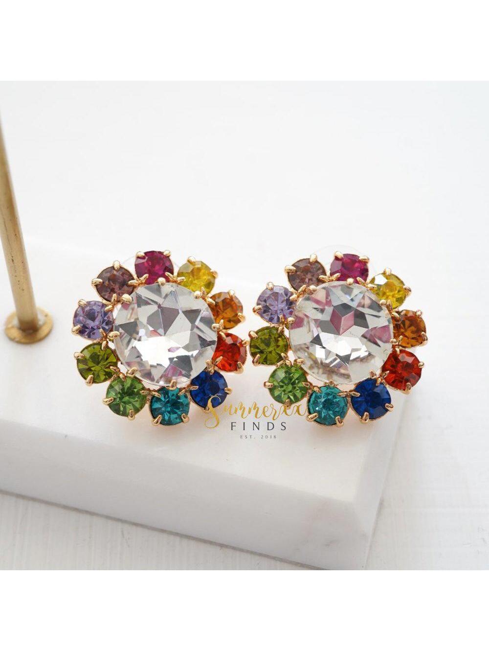 Kurt Geiger London Mixed Crystal Button Stud Earrings - Picture 2 of 3